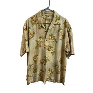 Tommy Bahama 100% Silk Floral Hawaiian Print Golden Beige - very tiny spot